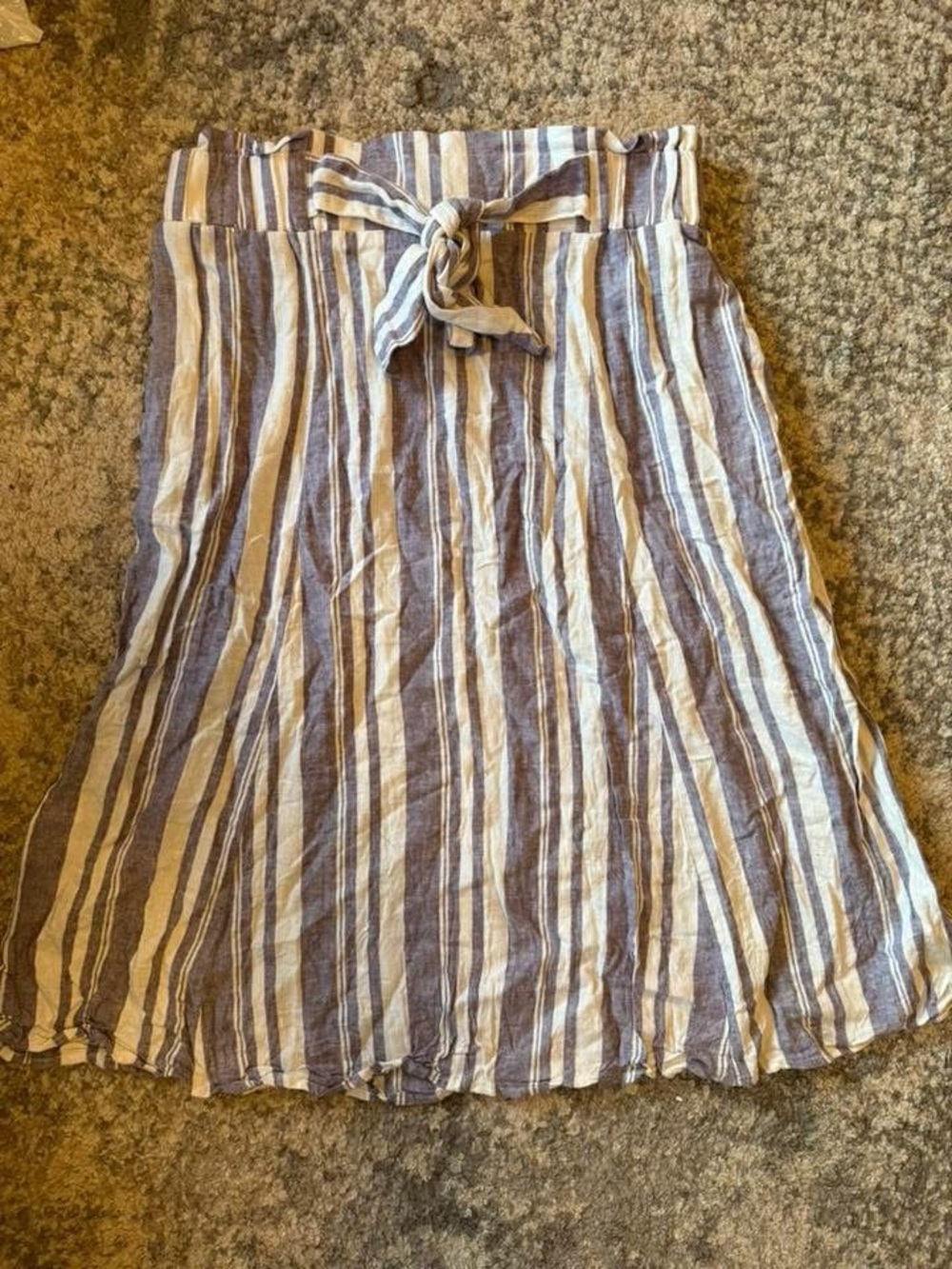 Striped Blue and White Tie-Waist Women’s Linen and Viscose Skirt